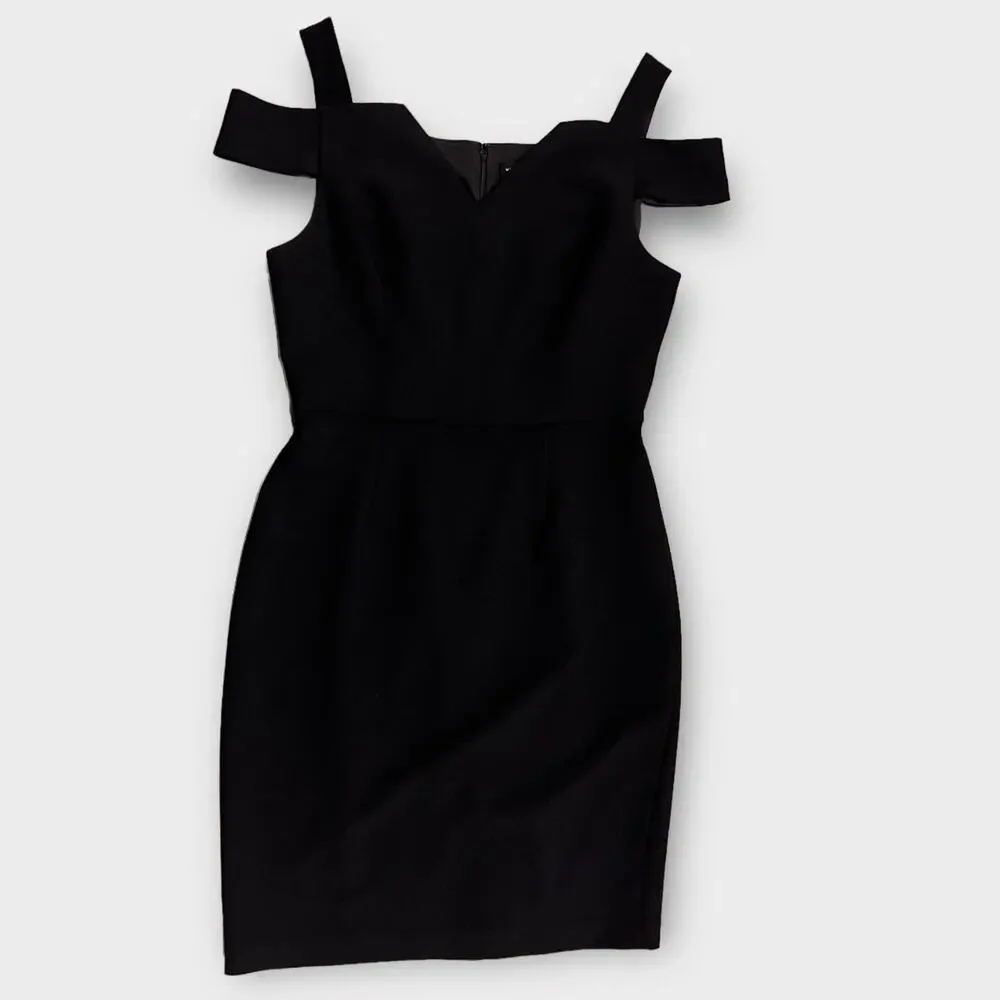 White House Black Market Open Shoulder black Dress Size 8 - Picture 8 of 10